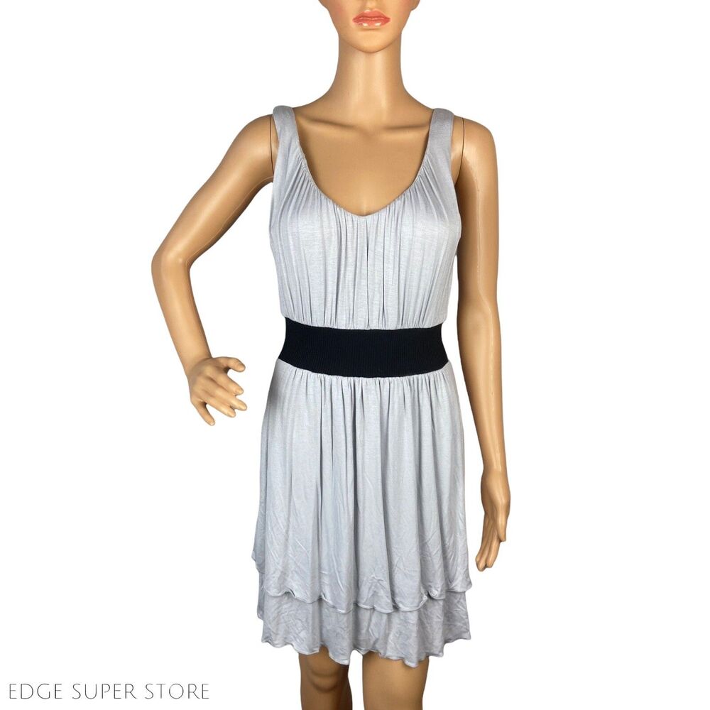 Aqua Light Gray Black A Line Sleeveless Day Sun Scoop Neck Mini Dress Size Small